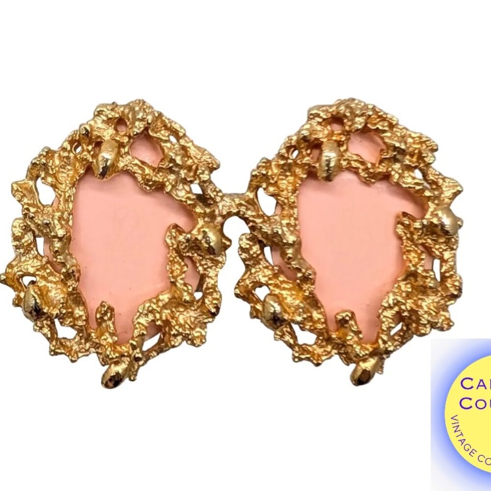 Vintage 1973 Signed Napier Modernist Faux-Coral Clip Earrings